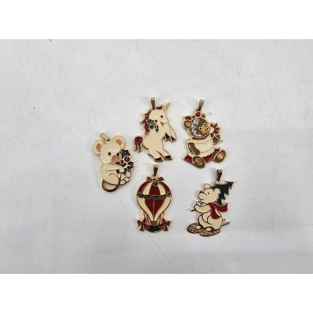 Lot Of 5 VTG Wallace Silversmiths Enamel Sitting Bear Ornament Christmas